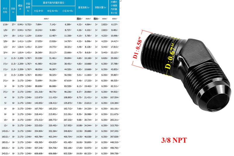 AC PERFORMANCE 45 Degree Elbow -6 AN Male Flare to 3/8" NPT Male Fitting Adapter Connector Aluminum Black - Image 5